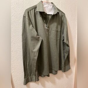 Proper Cloth Polo Shirt Men’s Olive Long Sleeve Cotton Size 16.5